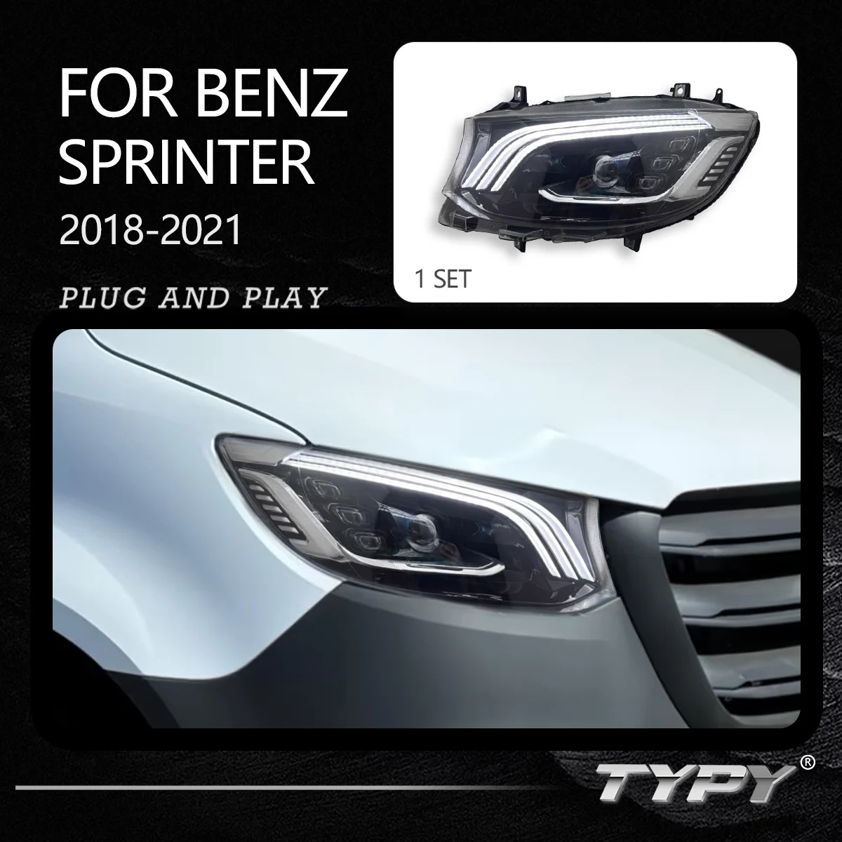

TYPY новая светодиодная фара, обновленная, модифицированная для Benz Sprinter, фара 2018-2023, динамический сигнал, налобный фонарь, автоаксессуары