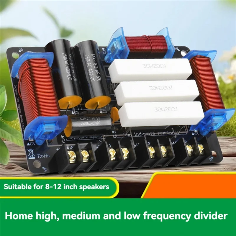 -BOFF 3-Way Speaker Crossover 1 Tweeter 1 Bass 1 Mid Speaker Divider 600W 4Ohm/8Ohm Audio Crossover For 8/10/12 Inch Speaker