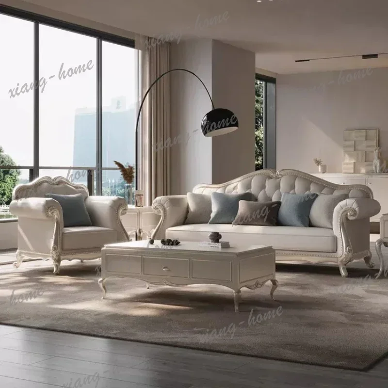 FG Living Room Sofas And Seating Couch Furniture Home American Style Light Luxury Leather Sofa Retro Single Double Triple Quadru