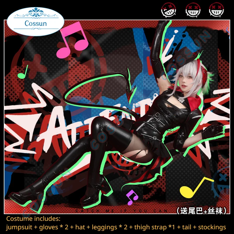 

Game Arknights W 2023 AMBIENCE SYNESTHESIA Kaitou Suit Cool Leather Uniform Cosplay Costume Halloween Outfit Wig