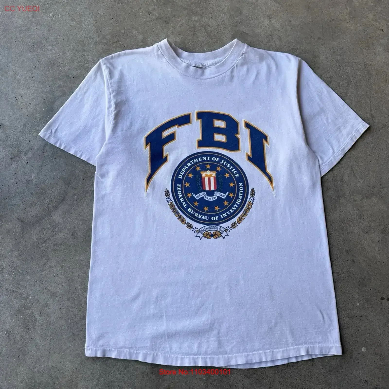 T-shirt vintage années 90 FBI, Bureau de la Justice des États-Unis, Bureau d'investigation fédéral, USA, taille M, vintage, délavé, unisexe, polyvalent, doux