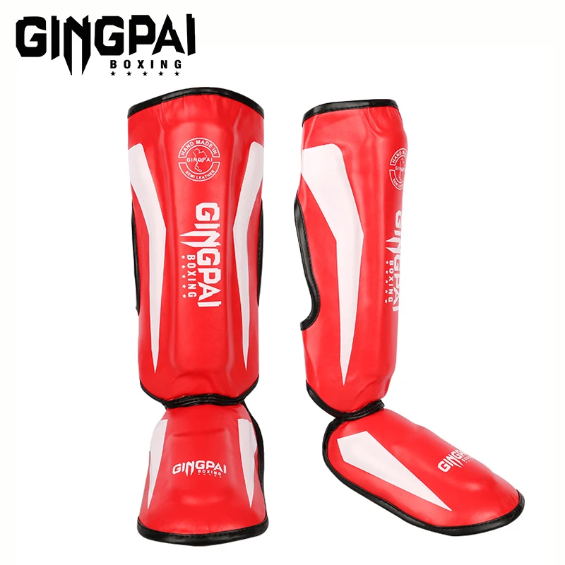 One Pair High-Quality PU Leather Boxing Shin Guards Ankle Protector MMA Muay Thai Training Leg Warmers Light Kicking Shin Pads