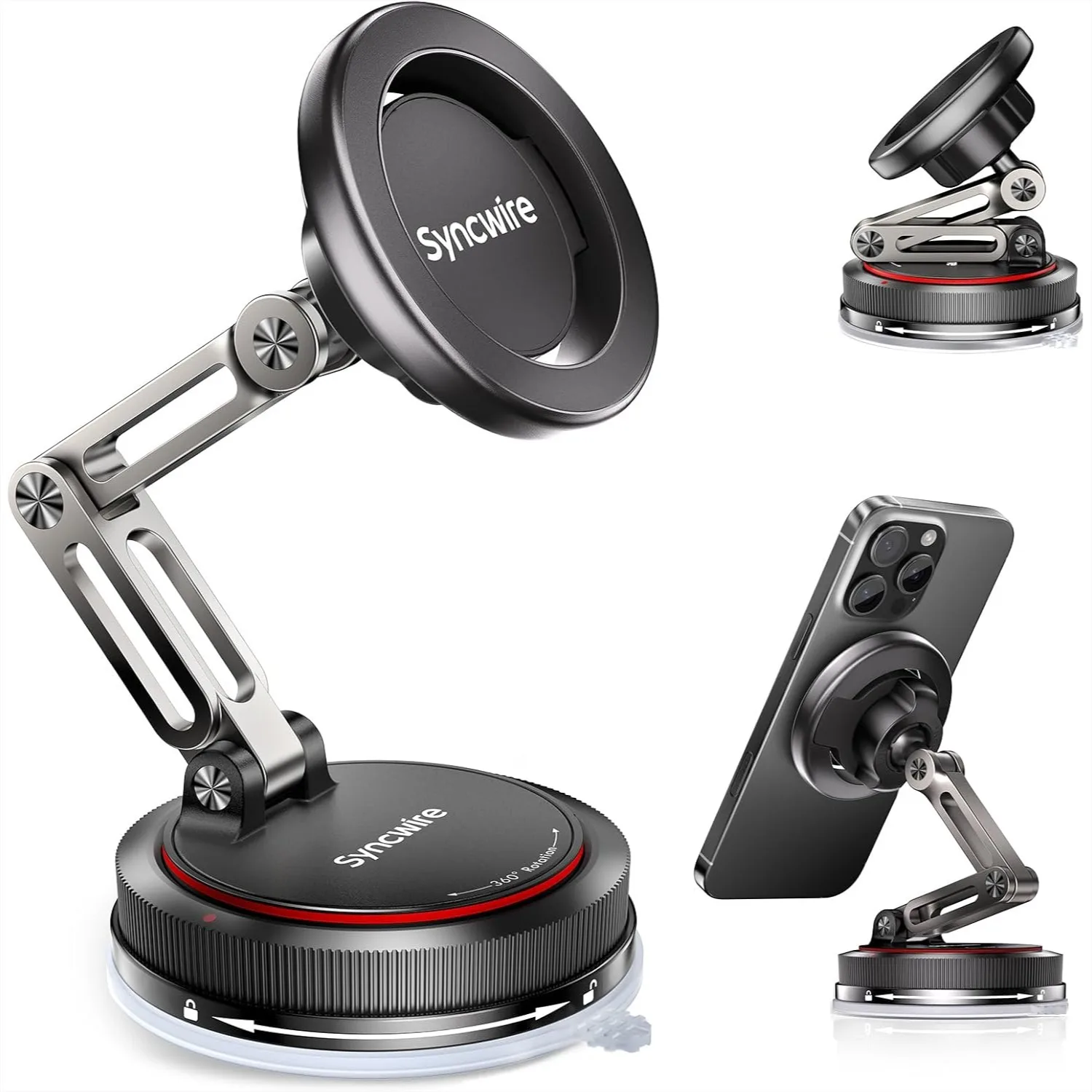 

Magnetic Car Phone Mount with Nano Adhesive Gel & Suction Cup, 360° Adjustable for iPhone 16 15 14 13 12 Samsung, Matte Black
