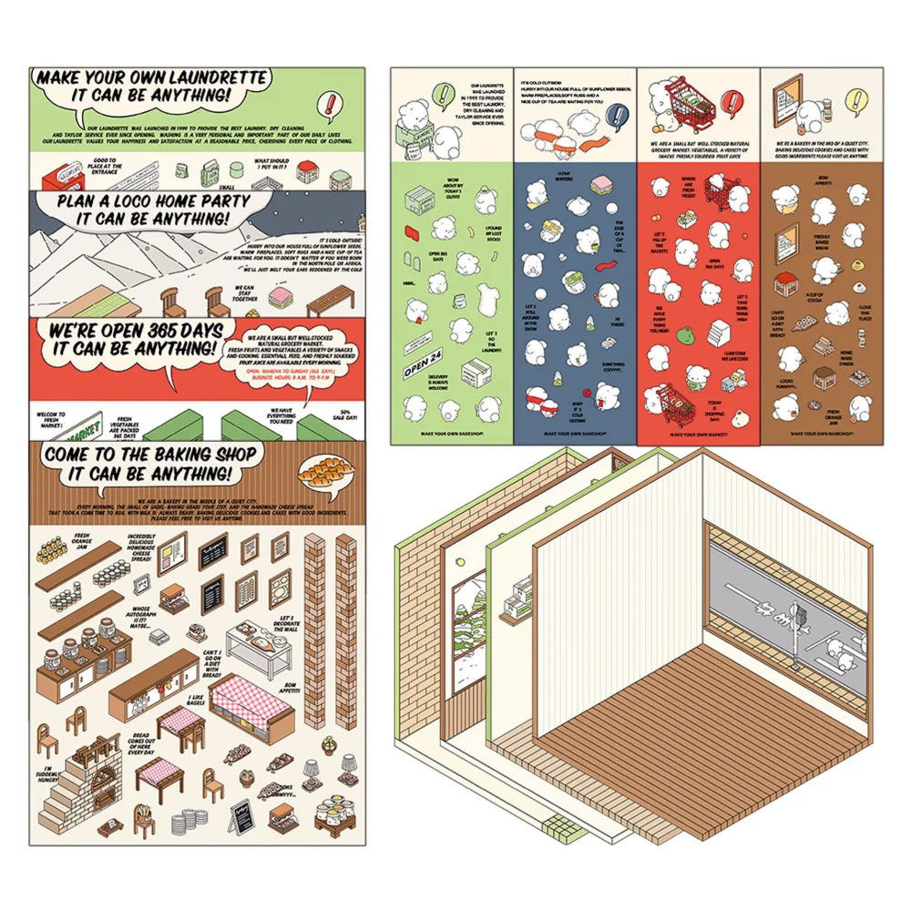 Card Lover3 Pcs [Stereo House Series] Cute Journal Stickers White Card Sticker Paper Scrapbooking Material Scrapbook Kit