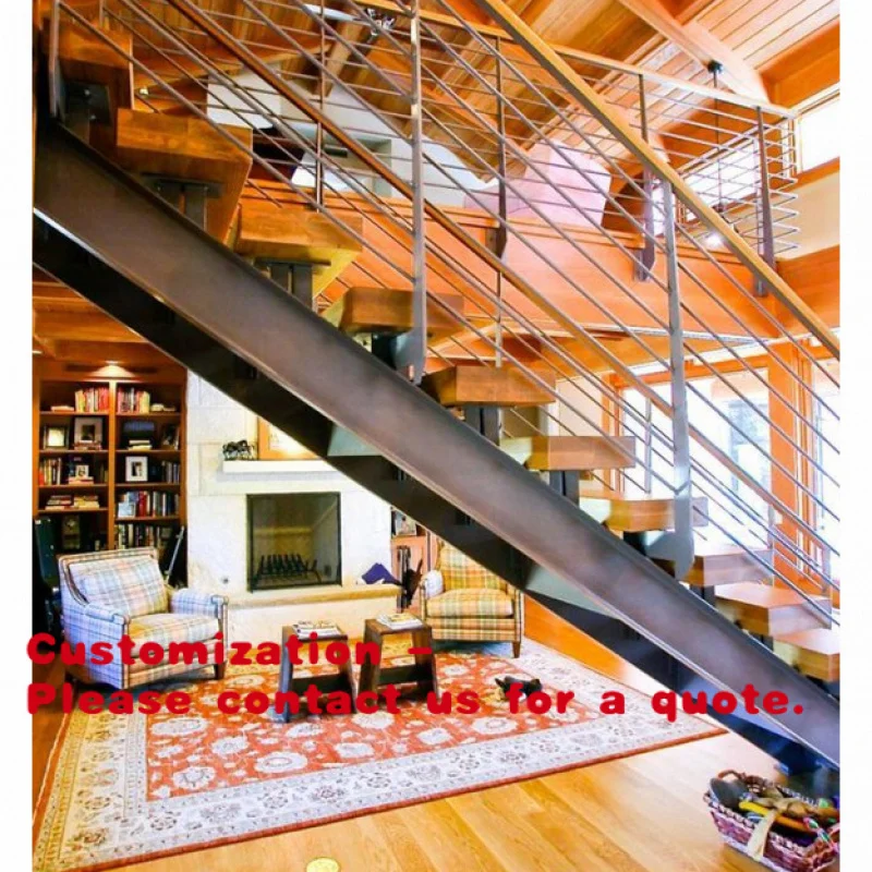 

Customize.Modern Style Indoor Straight Wood Tread with Non-Slip Marble Stairs Durable Glass Stringer Railing Apartments