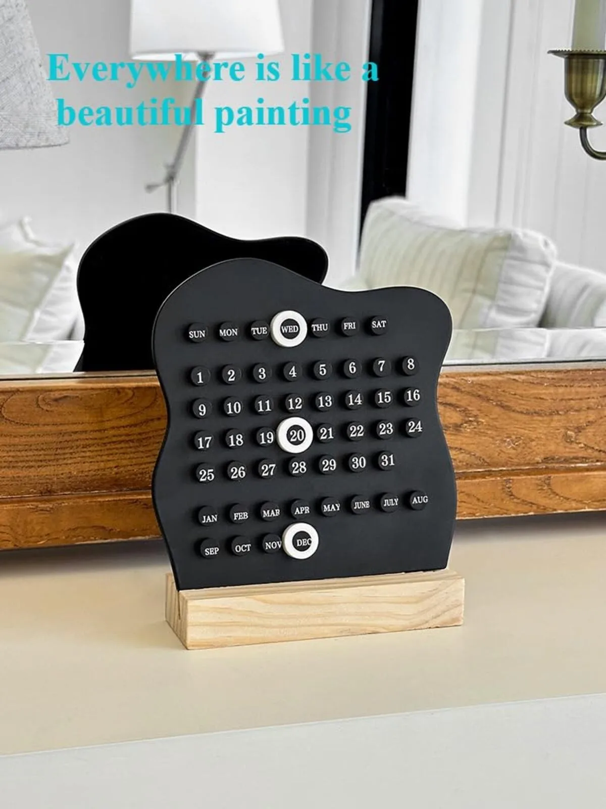 1pc Wood Perpetual Calendar Montessori Calendar Cute Desk Calendar Adjustable Week Month Date Display Calendar Home Office Desk