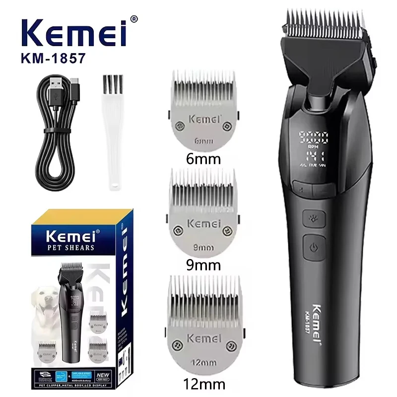 Tosatrice professionale per animali domestici Kemei 1857, elettrica ricaricabile, rasoio per peli di gatto, tagliacapelli per cani, 10W, tosatrice per