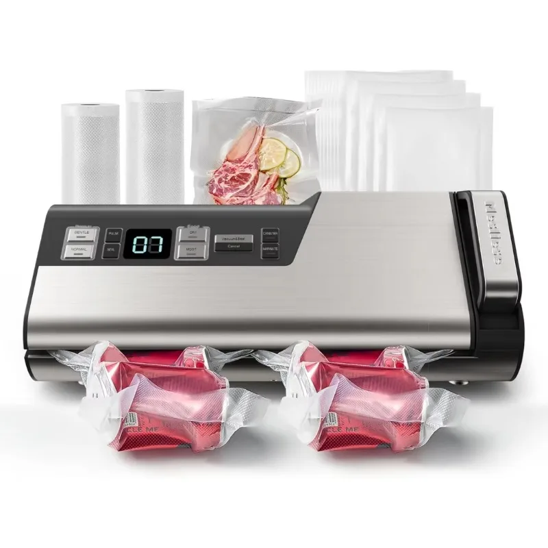 Mesliese Vacuum Sealer Machine,95kPa 140W One Hand Operation Food Sealer,Double Seal Strip w Build-in Cutter & Countdown Display