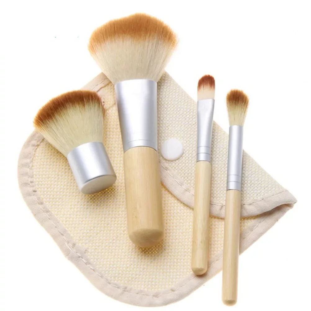 4Pcs Professional Makeup Brush Set Bamboo Handle Nylon Bristles Brushes Kit for Face Powder Blush Eyeshadow Women