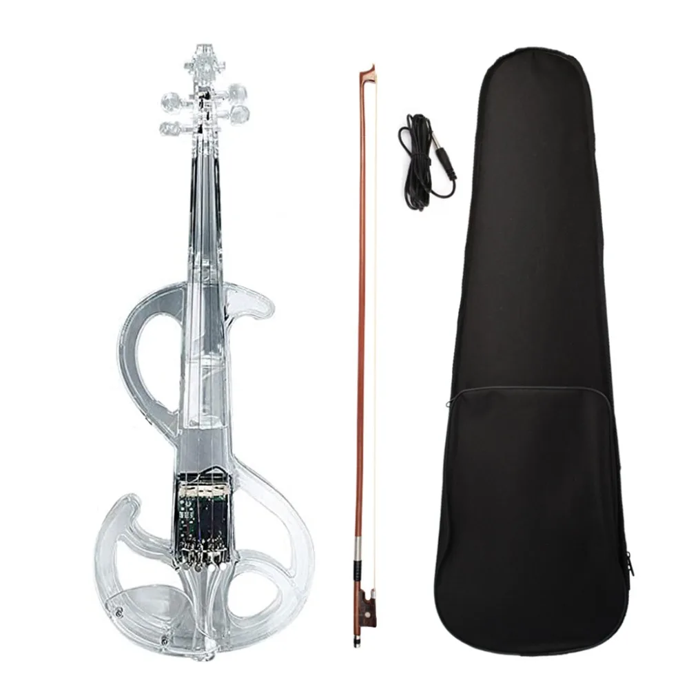 Luminous, electronic, crystal, silent, electroacoustic violin, bow box