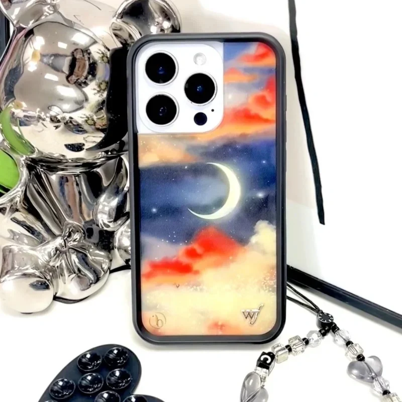 Wildflower Orebellas ريترو القمر السماء المرصعة بالنجوم جراب هاتف آيفون 12 13 14 15 16 برو ماكس زائد فتاة الموضة للصدمات الغطاء الخلفي