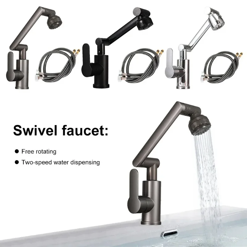 1080 Degree Swivel Faucet Rotating  360 Degree Rotation Robotic Arm Faucet Universal Bathroom Faucet for Washing Hair/Face