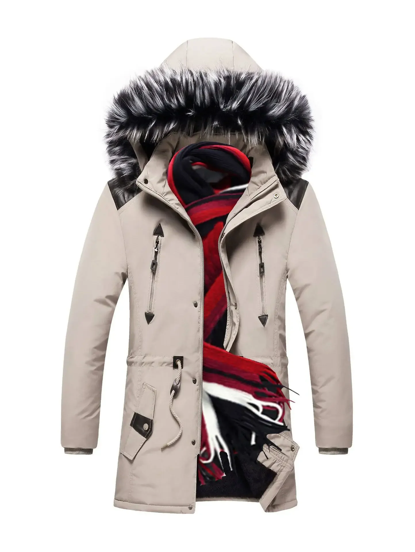 Warme jassen Heren Parka's met capuchon Winterjas Katoenen gewatteerde parka's Warme parka's Mannelijke fleece met capuchon Dikke lange uitloper Windjack