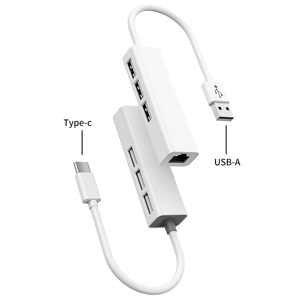 TYPE-C to RJ45 Lan Network Card 4 in 1 USB 2.0 Hub For Laptop PC 4 Port USB Type C Ethernet Adapter Network Card USB C Splitter