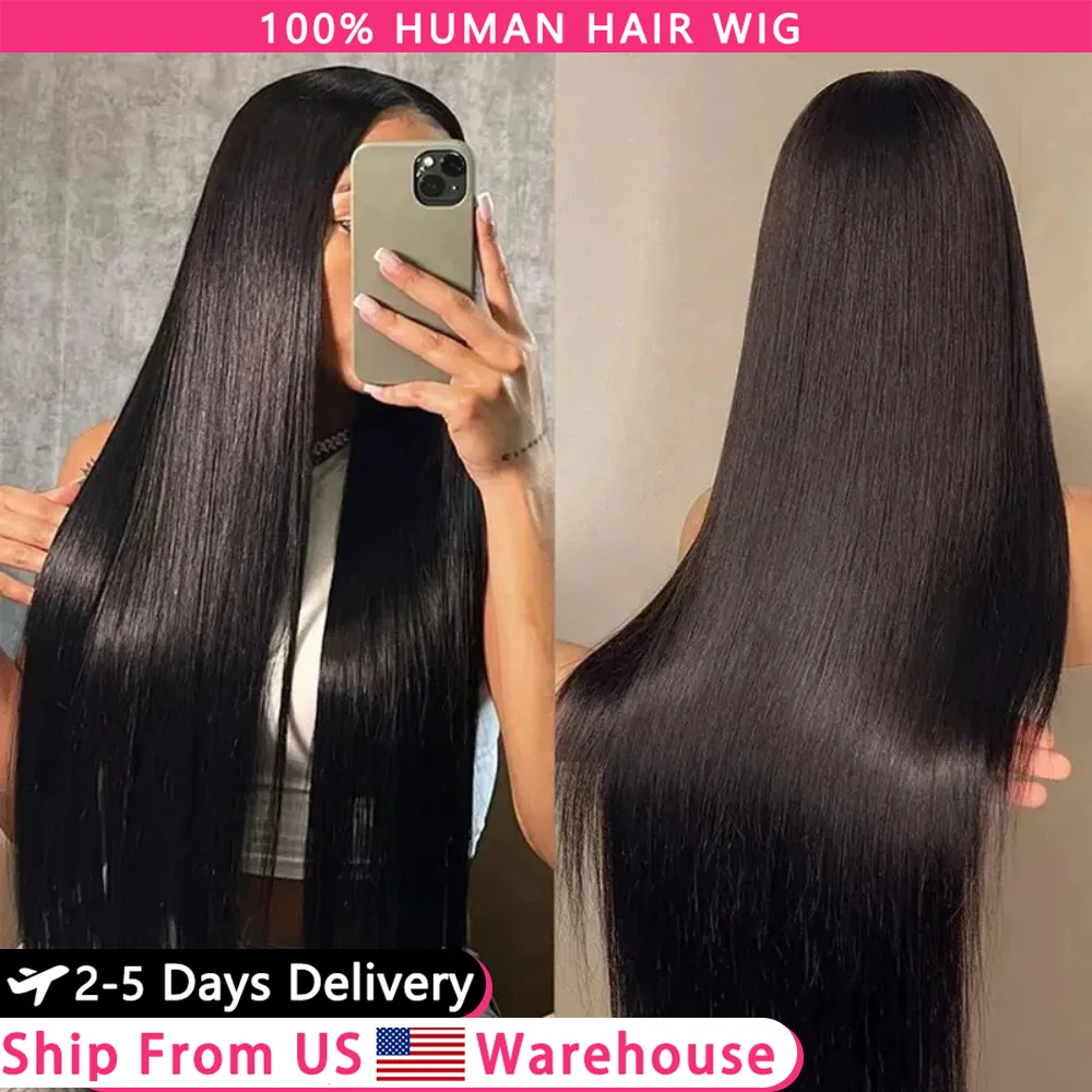 Wig Frontal renda dengan kepadatan 180 30 40 inci untuk wanita hitam rambut manusia Brasil 13x6 Wig lurus tulang HD renda depan transparan