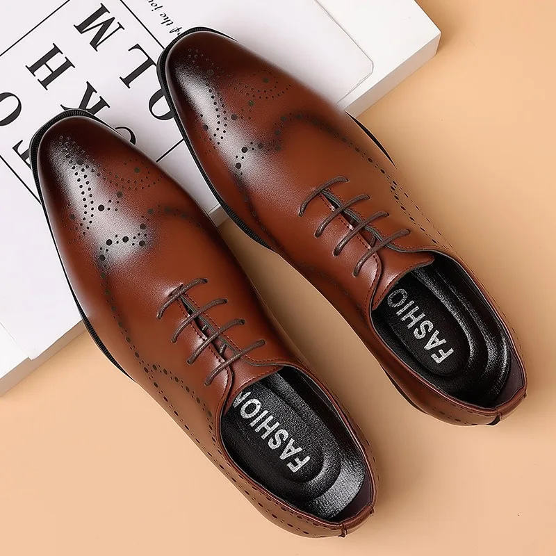 Goodyear Handmade Leather Men's Oxford Dress Shoes Cowhide Leather Shoes Wingtip Brogue Mixed Color Formal Men's Shoes