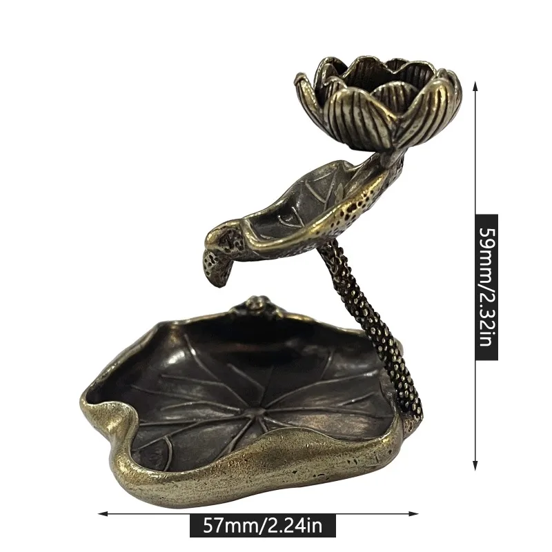 1pc Antique Brass Lotus Leaf Backflow Incense Burner Decorations Solid Pure Copper Frog Lotus Pond Ornaments Tea Pets