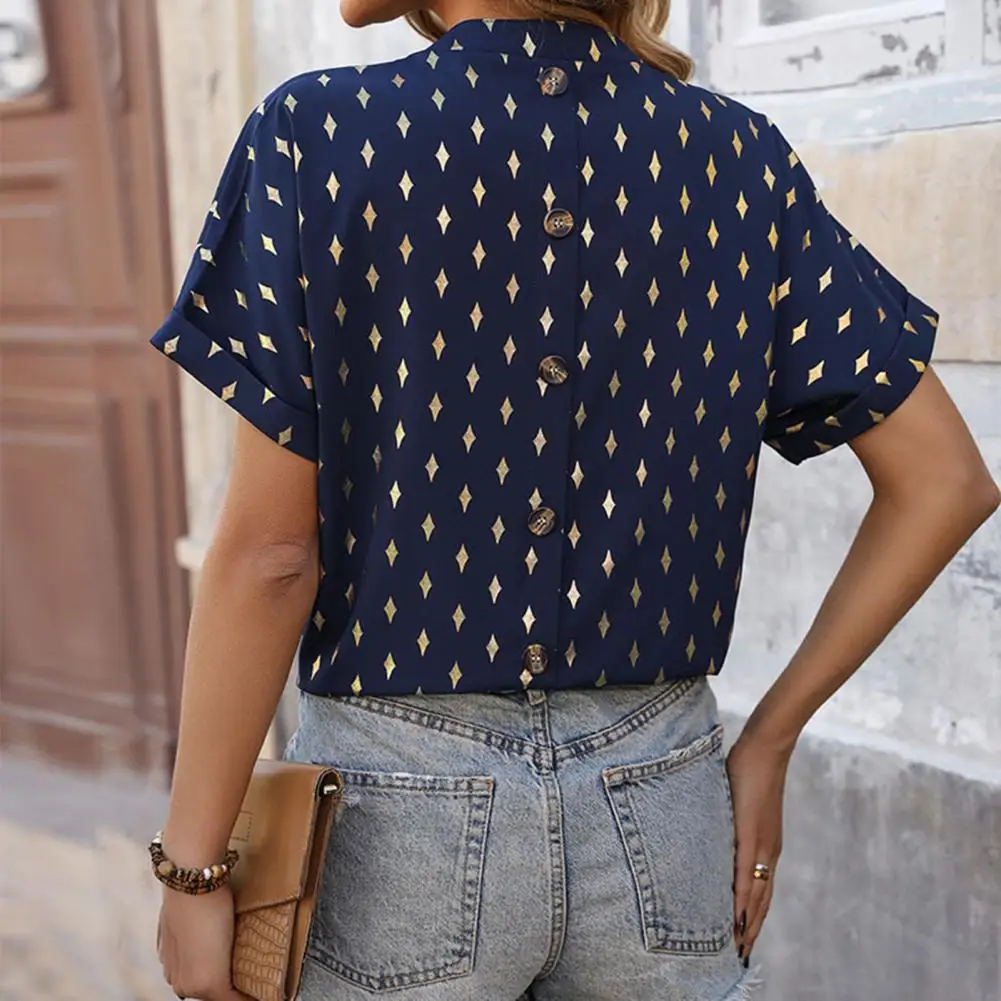 

Women Shirt Stylish Women's V-neck Tunic Blouses Breathable Summer Tops with Rhombus Pattern Ruffle Detail Casual Loose Fit