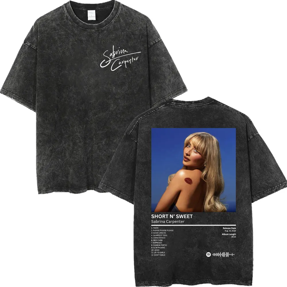 المغني سابرينا نجار ألبوم تي شيرت الرجال النساء الملابس موضة خمر غسلها تي شيرت الصيف عادية كم قصير تي شيرت #6