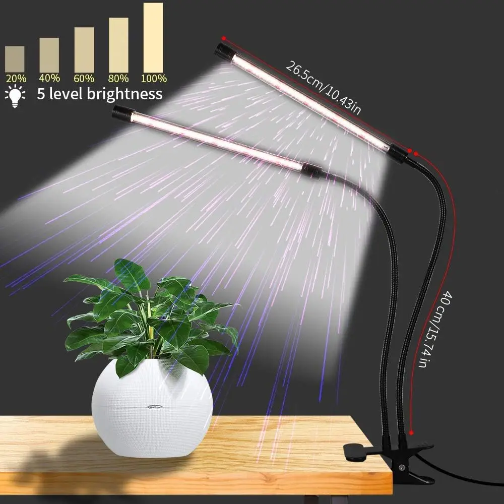 GooingTop LED Growth Light,6000K Full Spectrum Clip Plant ,White/Red, Suitable for Indoor Plants,5 Dimmable,4 8 12 Time Setting