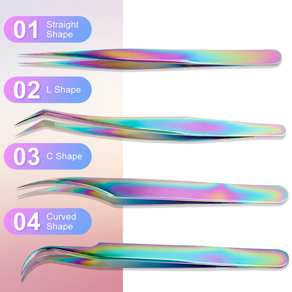 4PCS/Set Eyelash Extension Tweezers For Professional Nail Art Classic Volume Lash Makeup Tools Excellent Closure Stainless Steel