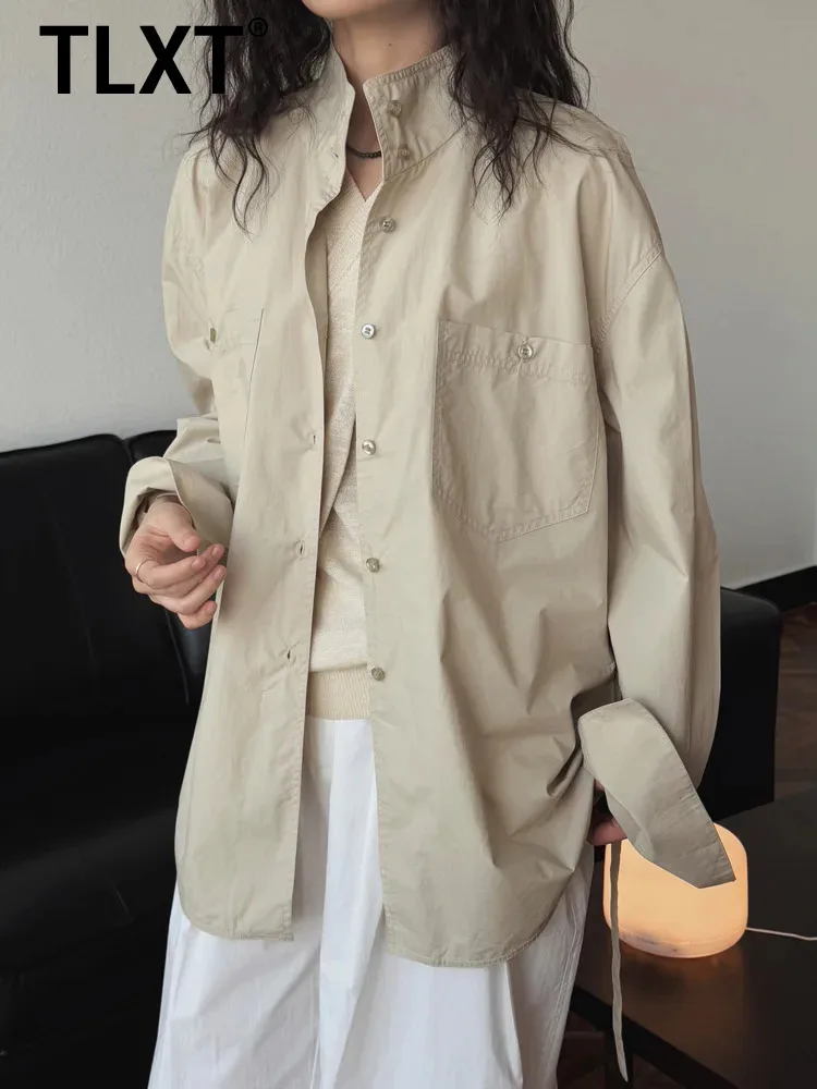 

TLXT Элегантная женская рубашка в минимальном дизайне с воротником-стойкой, однобортные рубашки с длинными рукавами, женские летние рубашки 202, новинка XK1328