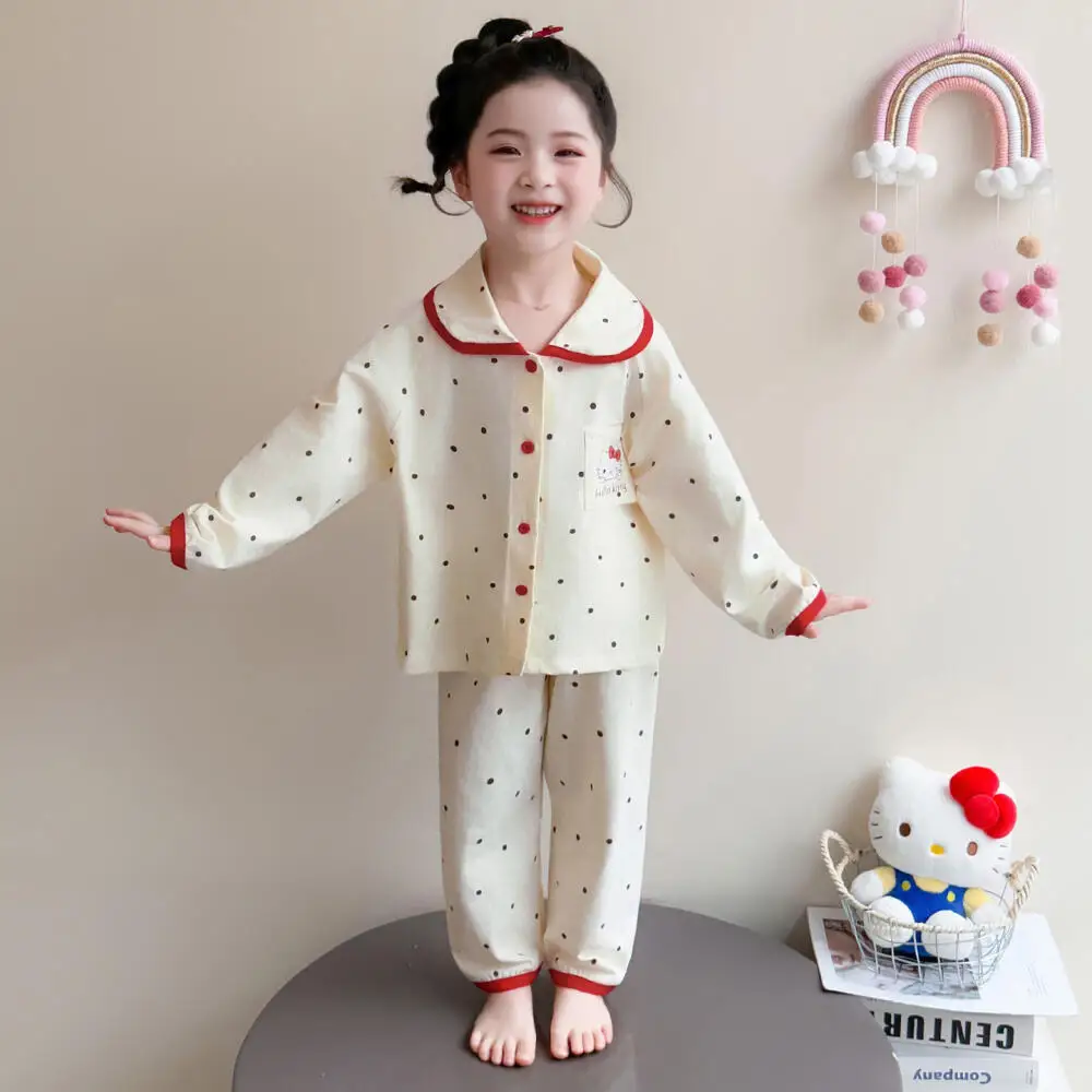 

Пижамы Sanrio Hello Kitty для девочек с героями мультфильмов, весна-осень 2026, новый детский комплект домашней одежды с длинными рукавами, кардиган, детская одежда