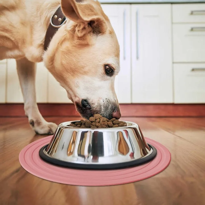 Pet Food Mat Round Silicone Feeding Mat for Prevent Food Water Overflow Dog Food Bowl Place-mat Suitable for Medium Small Pet