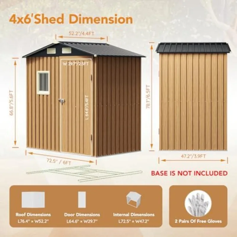 6X4FT Garden Storage Shed with Lockable Door,Steel Tool Shed with 1 Clear Window, Anti-Corrosion Metal Shed for