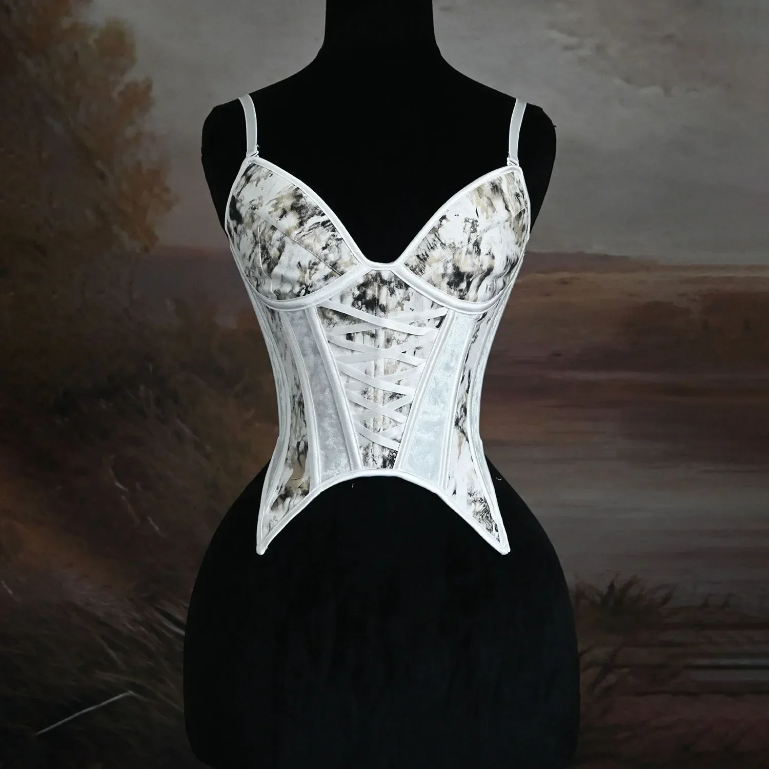 

Женский сексуальный белый корсет с принтом тай-дай, винтажный камзол, готическое бюстье, горячее женское белье, тренажер для талии, лиф на шнуровке, уличная одежда Y2k