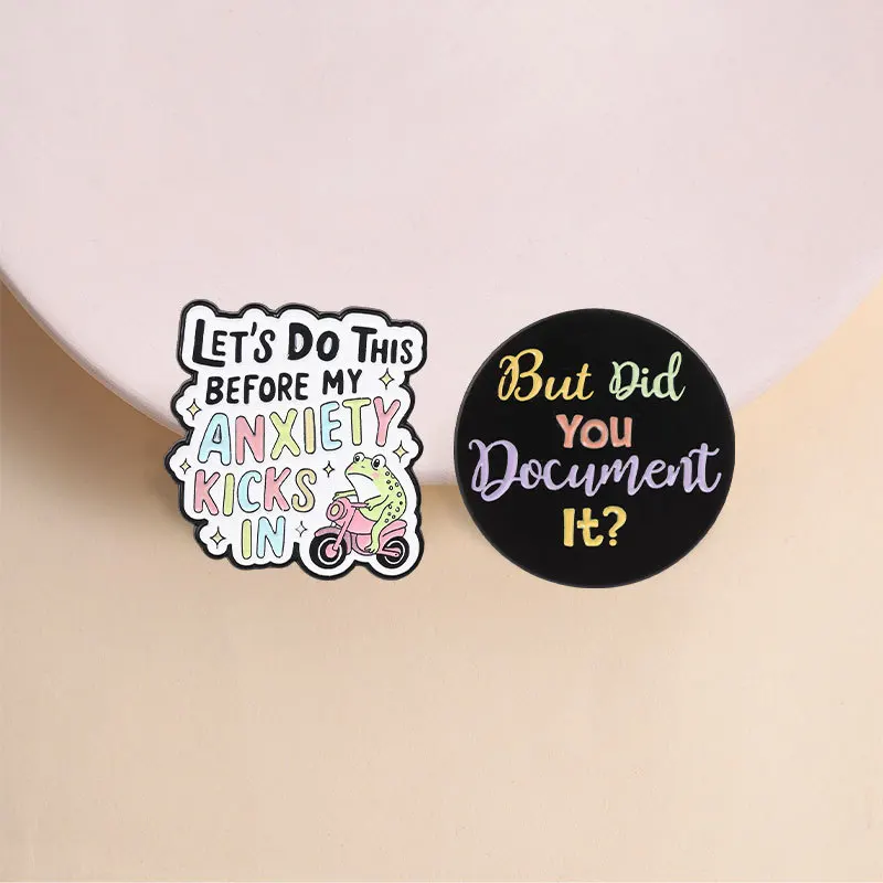 Cartoon Funny Frog Riding Motorcycle Anxiety Quotes Colorful English Brooch Casual Gift Metal Badge Pin for DIY Clothing Bags