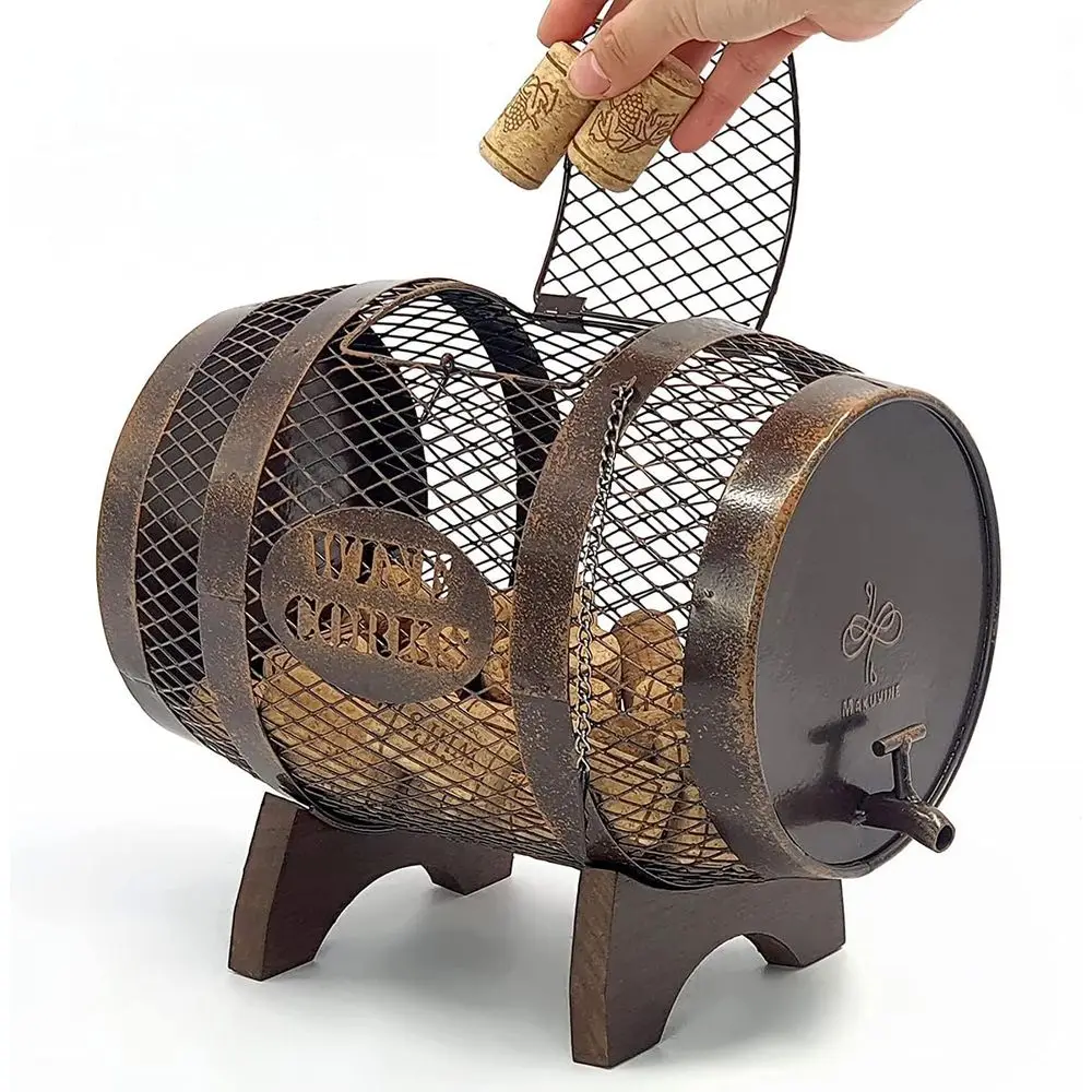 

Большой металлический держатель для винных пробок в деревенском стиле с деревянной подставкой - декор для дома, акцент для бара и кухни, идеально подходит для подарков