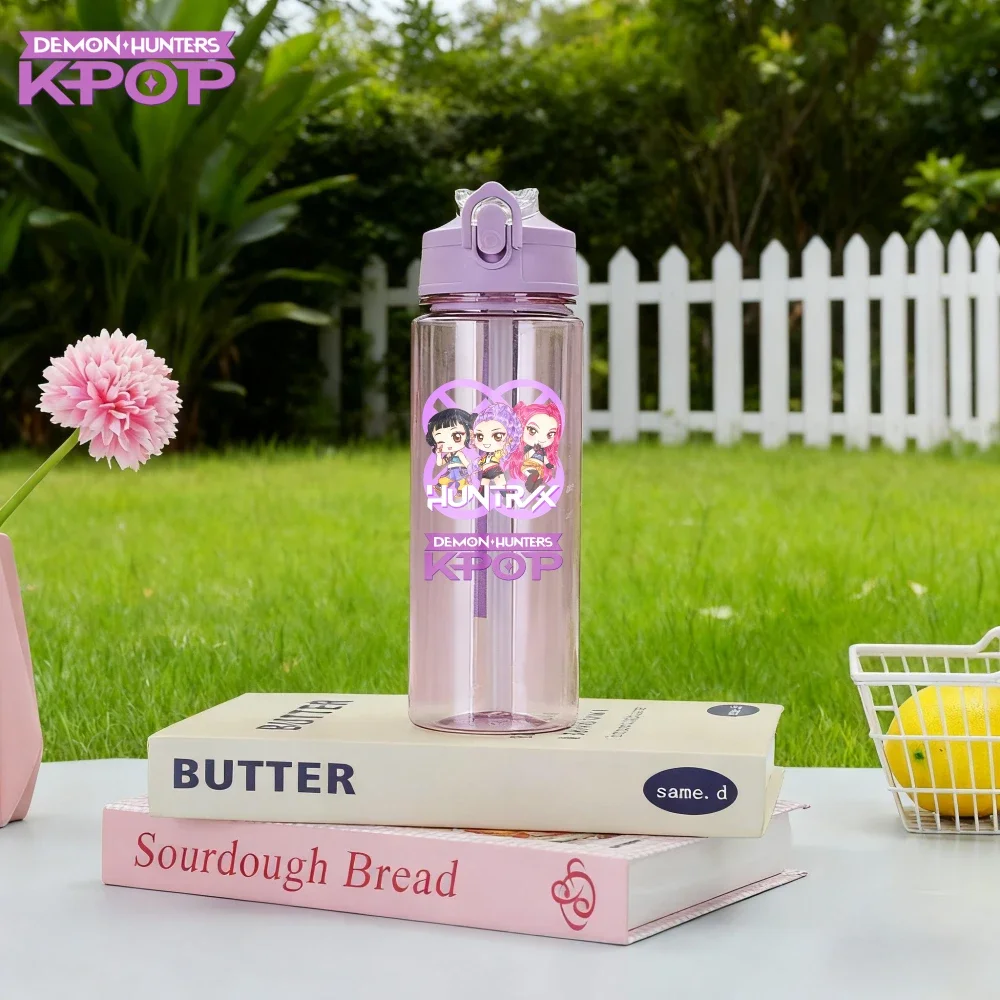 ل KPop شيطان الصيادين 800 مللي الأطفال الكرتون كوب بلاستك أنيمي HUNTR/X شفافة القش زجاجة ماء الهدايا الطرفية