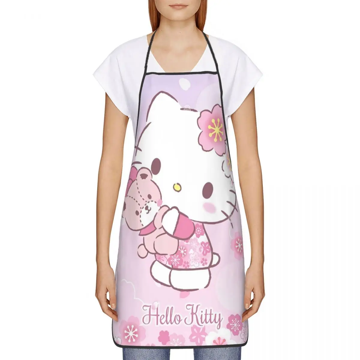 Cute Pink Hello Kitty Apron HelloKitty 52*72cm Kitchen Household Bib Tablier Cooking Home Cleaning Pinafores Men Women Chef