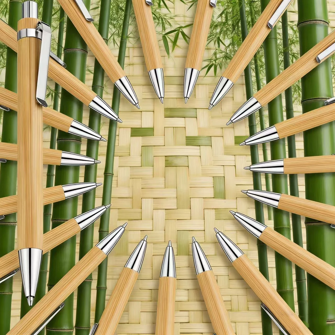 

100Pcs Bamboo Ballpoint Pen 1.0mm School Writing Stationery Business Signature Ballpoint Pen Bamboo Pen Holiday Gift