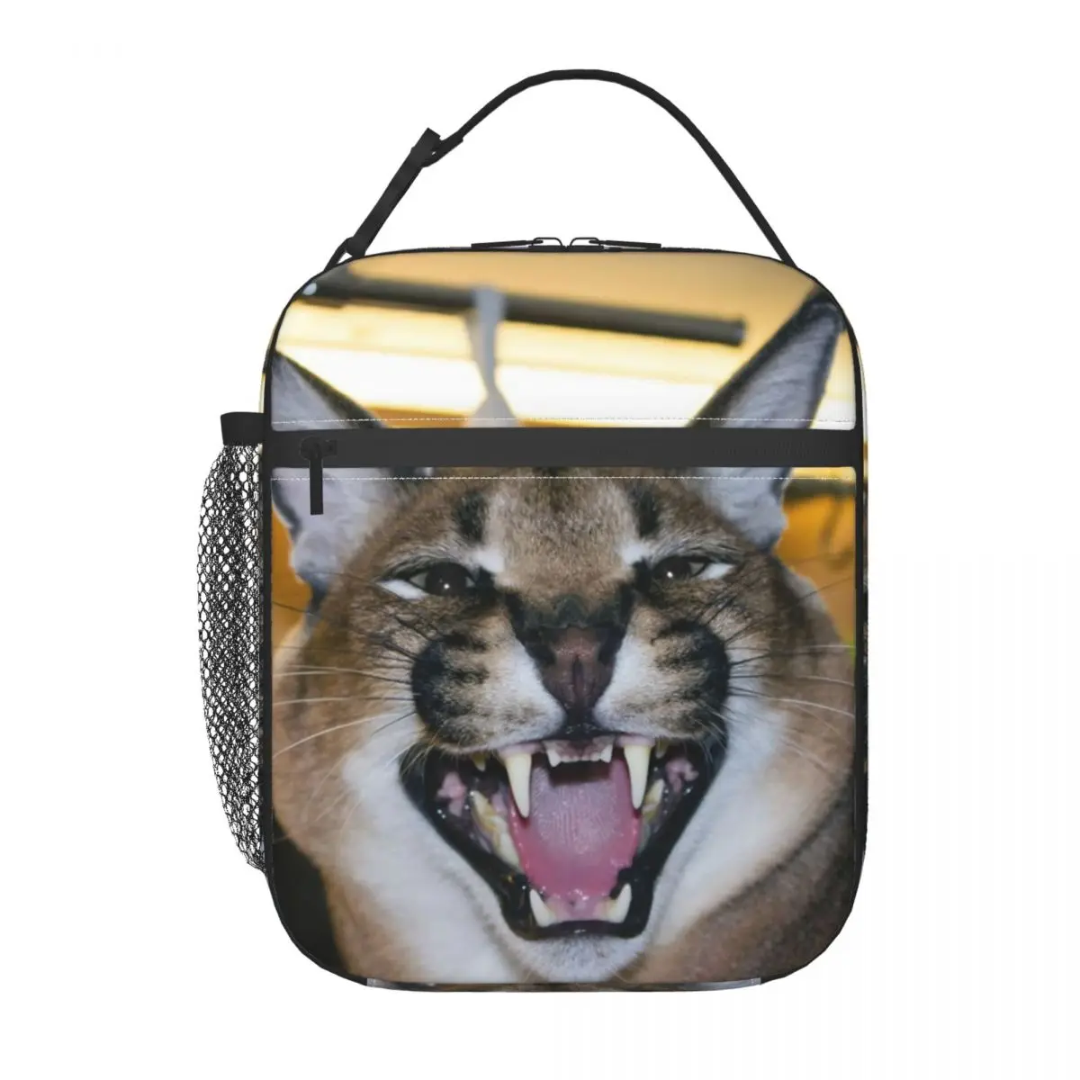 Big Floppa Caracal Cat Meme Portable Lunch Boxes Multifunction Thermal Cooler Food Insulated Lunch Bag Kids School Children