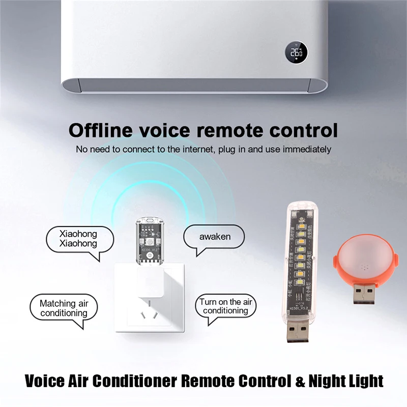 Voice Air Conditioner Remote Control USB Intelligent Voice Control Night Light Module Mini Air Conditioner Mate Light