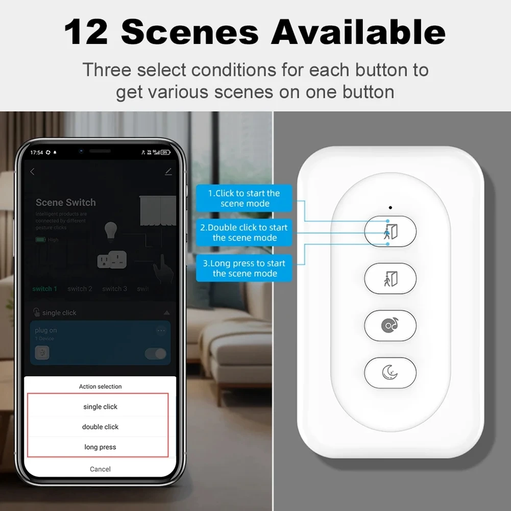 New Tuya ZigBee Smart Wireless 12 Scene Switch Push Button Controller Smart Home Automation Scenario for Tuya Device