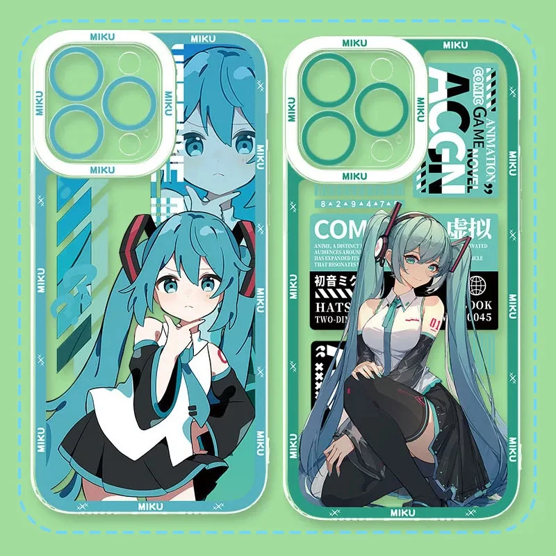 Kawaii Cartoon Hatsune Miku stoßfeste Hülle für iPhone 17 Air 16 E 15 14 Plus 13 12 Mini 11 Pro Max waschbare Silikonkante
