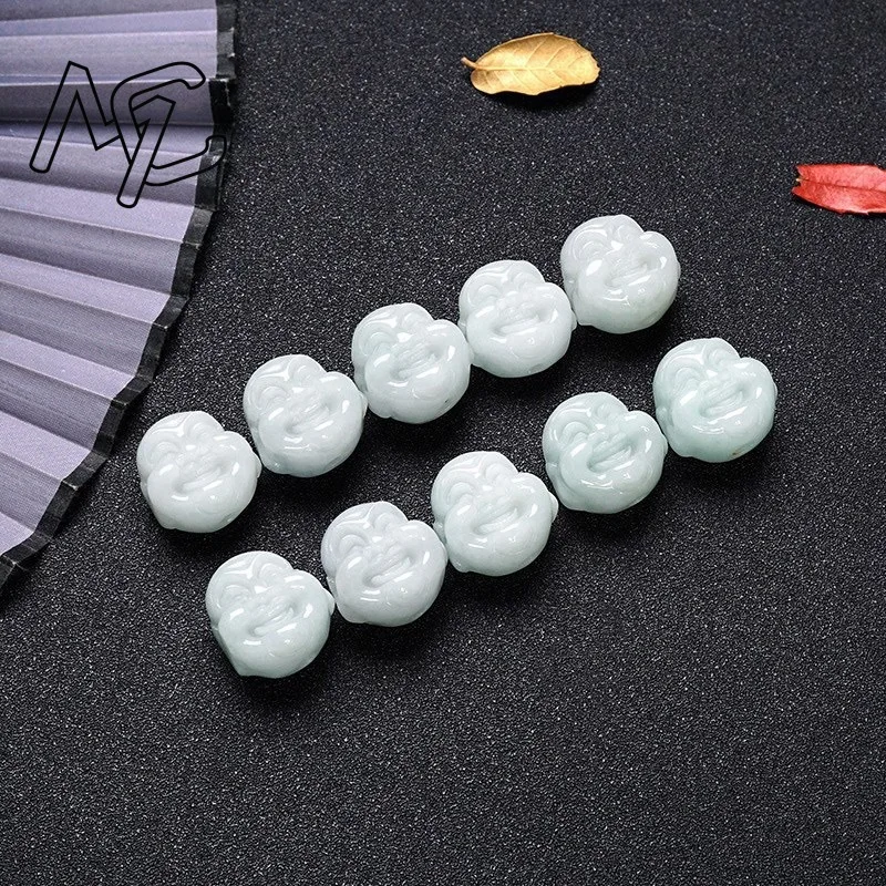 

5PC Natural Jade Emerald Smiling Buddha Head Bead Accessories DIY Hairpin Charm Jewellery Fashion Hand-Carved Luck Gifts Amulet