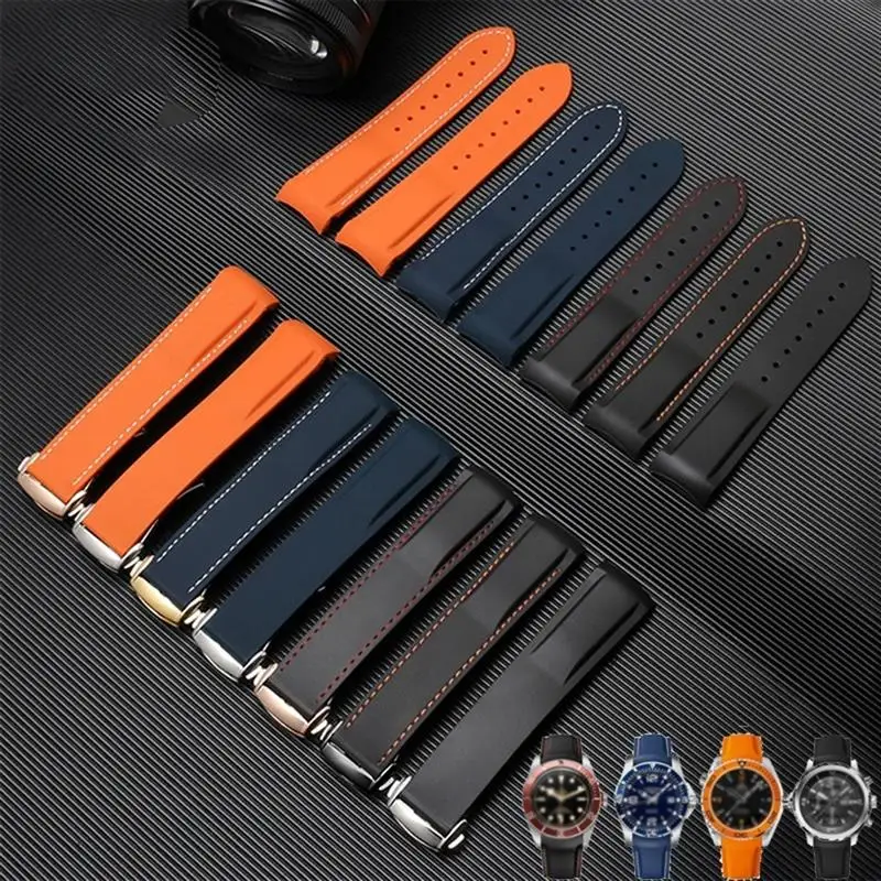 TINTAG Rubber Watch Strap 20mm 22mm Silicone Watchband Suitable For Omega Watch Band Folding Clasp Curved End Wristwatches Belt