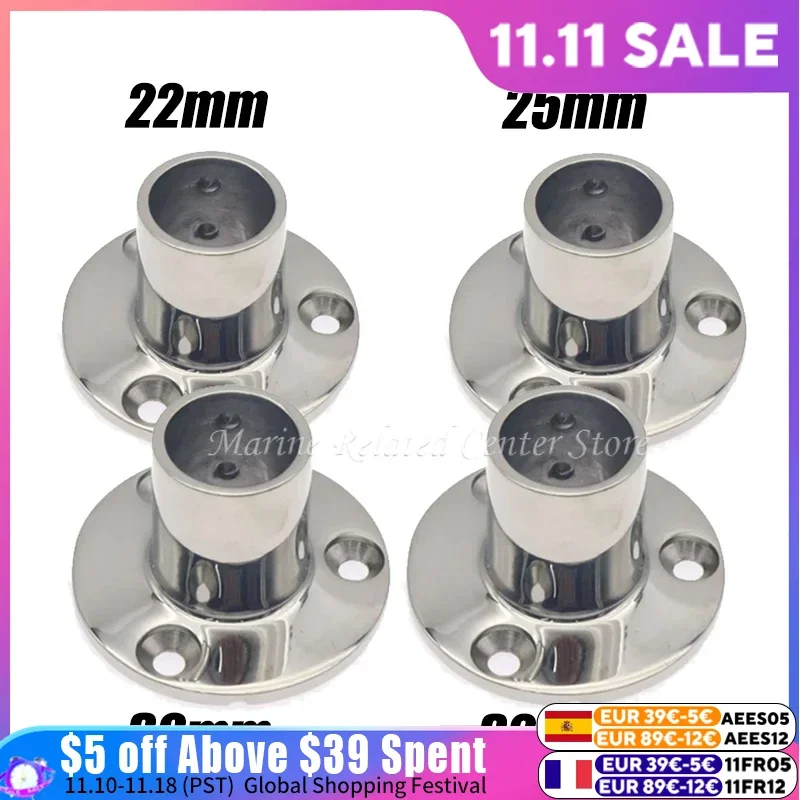 22mm/25mm/30mm/32mm 90 Degree Mount Pipe Stanchion Stainless Steel Boat Handrail Fittings Boat Hand Railing Round Base Tube Pipe