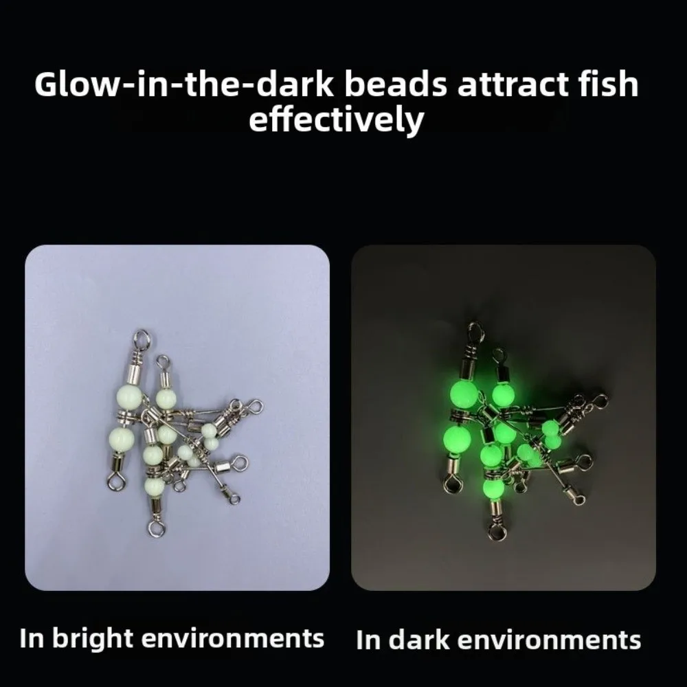 Lot de 5 émerillons de pêche lumineux en acier inoxydable avec perle, anneau de connexion pour ligne de pêche, conception roulante pour une structure renforcée