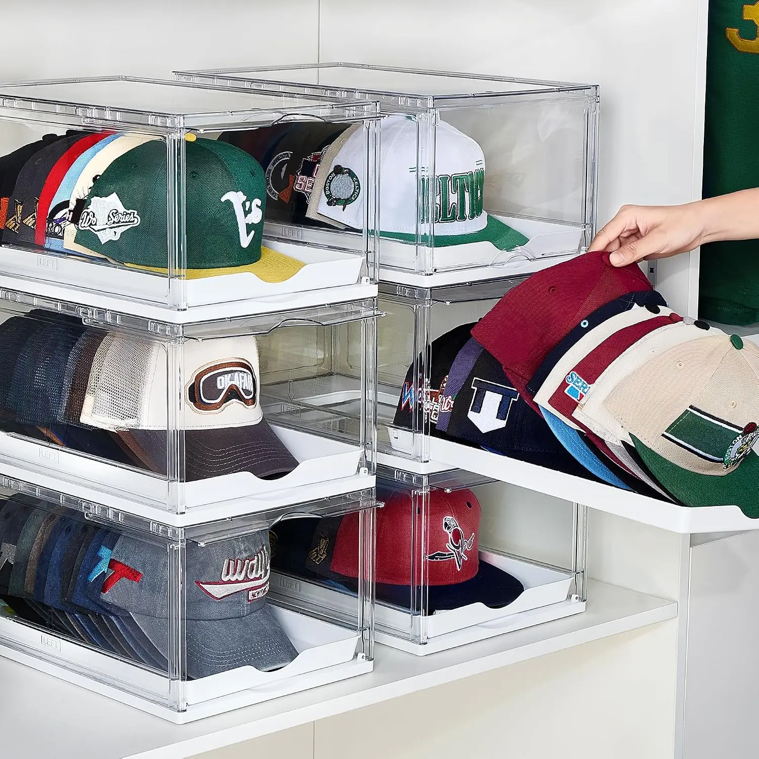 6 Pack Stackable Baseball Caps Organizer, Each Holds 12 hats, Customized