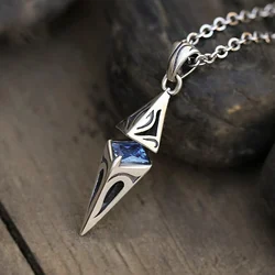 Stylish Blue Stone Man Necklaces Stainless Steel Jewelry Cube  Pendant Collar Birthday Party Dad Boyfriend Valentine Gifts