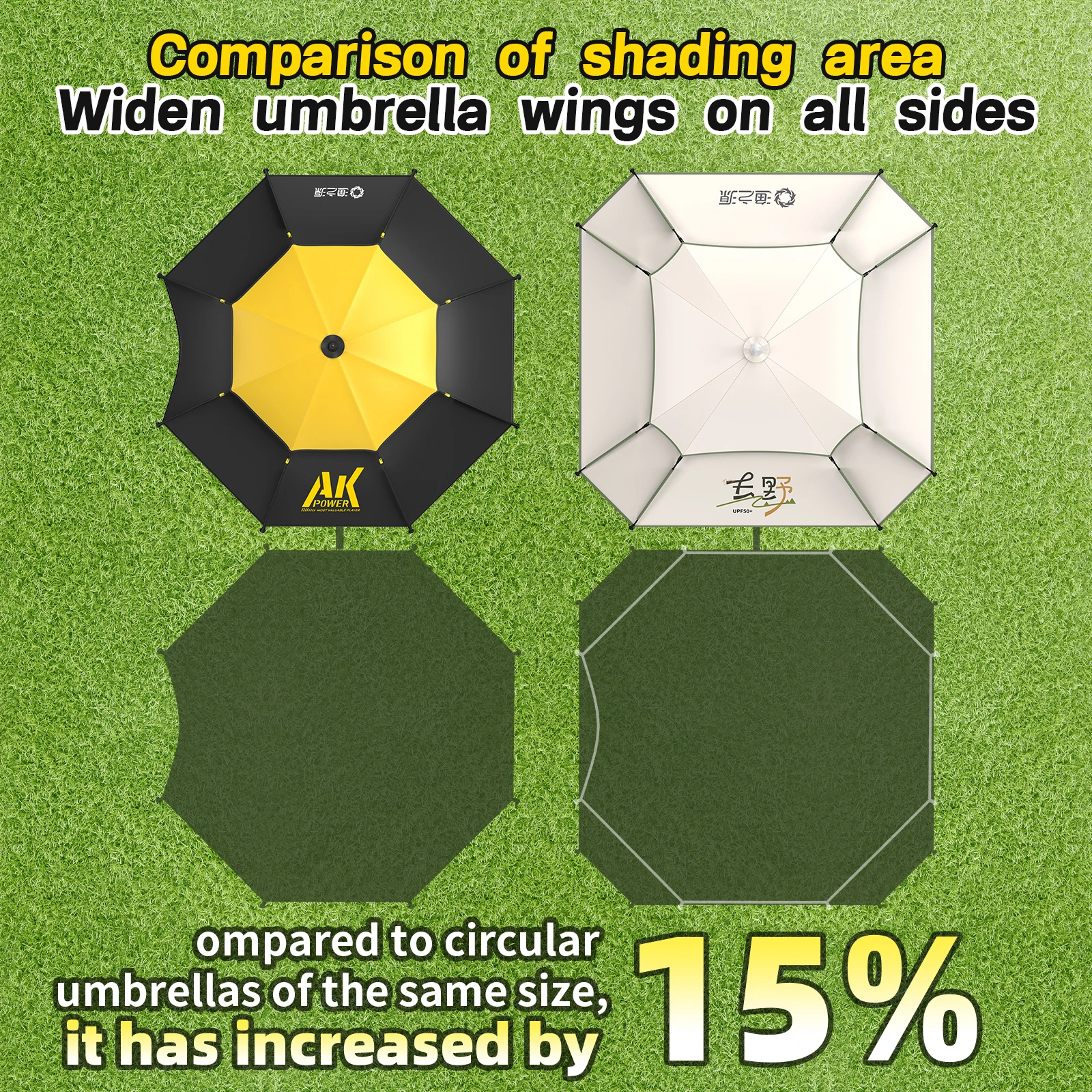 Großer quadratischer Angelschirm | Strand-Sonnenschirm UPF 50+, Sonnenschutz, UV-Schutz, wasserdicht, winddicht, faltbar, tragbar, verstellbar – Detail 4