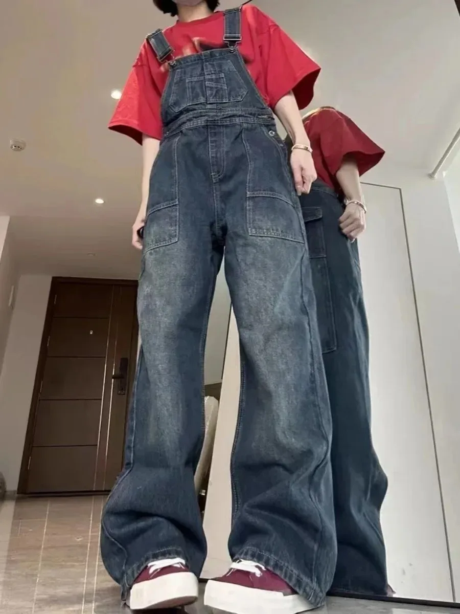 

Модные джинсовые комбинезоны на бретелях, джинсы, женские летние прямые свободные женские комбинезоны, большие размеры, синие широкие джинсовые брюки в стиле ретро, Wh2