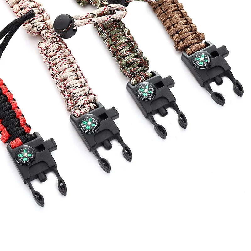 Outdoor Multifunctional Emergency Rescue Bracelet Umbrella Rope Woven Compass Buckle Adjustable Survival Bracelets