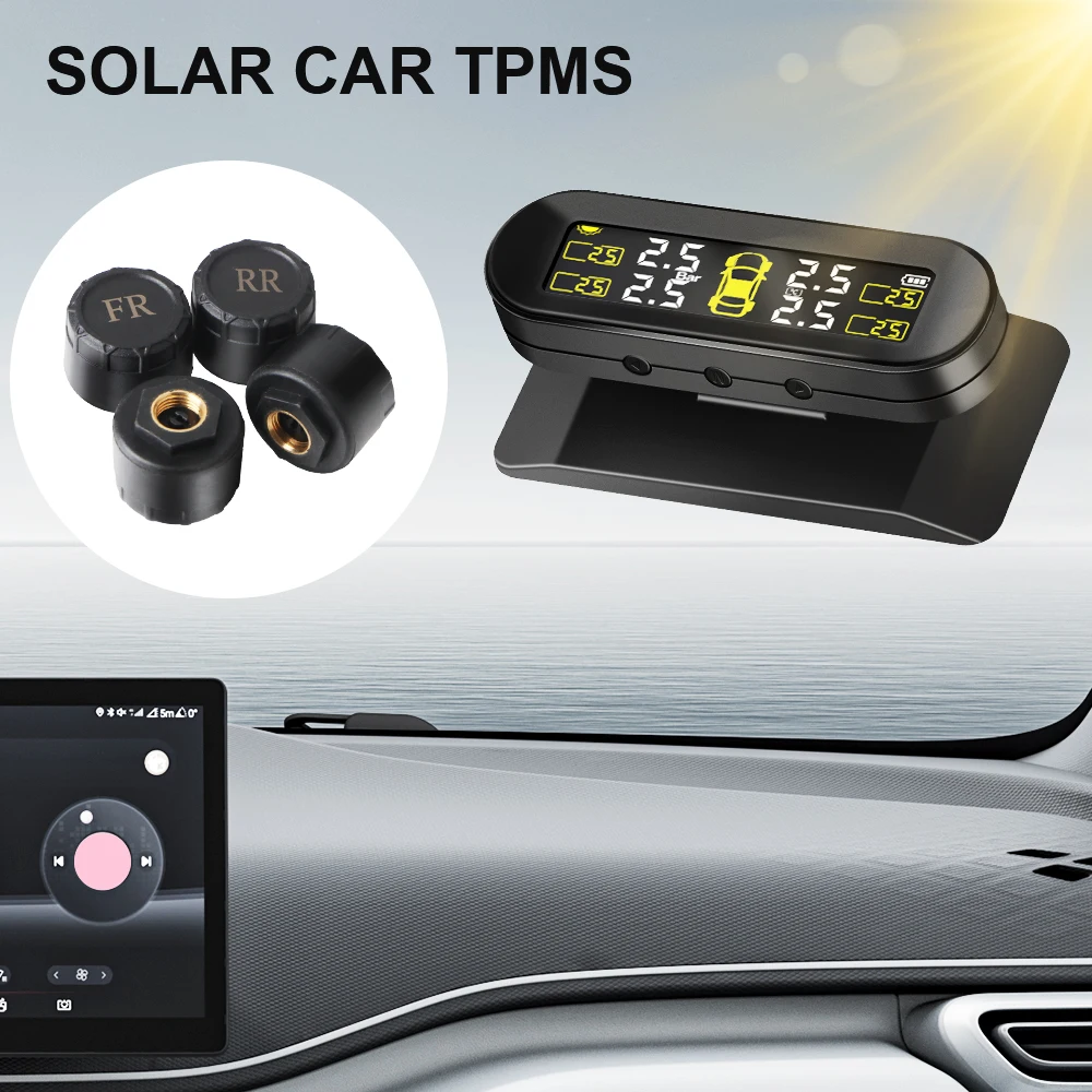 

T10 Solar TPMS Automobile Tire Pressure Monitoring System 4 TPMS Sensors Car Tyre Monitor Rotating Holder Car Tire Alarm Kit