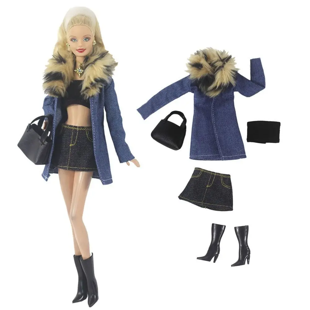 Doll Clothes Fur Collar Coat Leather Clothing Outfit Overcoat for 30cm Dolls 1/6 bjd Dolls Jeans Pants Bags Doll Accessories